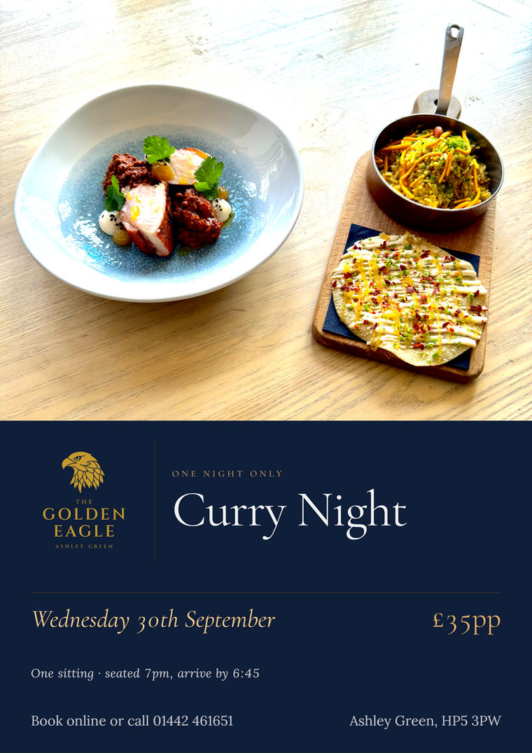 Curry Night at The Golden Eagle, Wednesday 30th September 2026, £35 per person